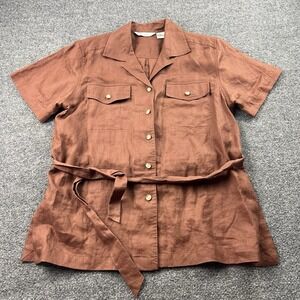 R.M. Sport 100% Linen Safari Shirt Jacket Top Belted Brown Women's 12 Hong Kong